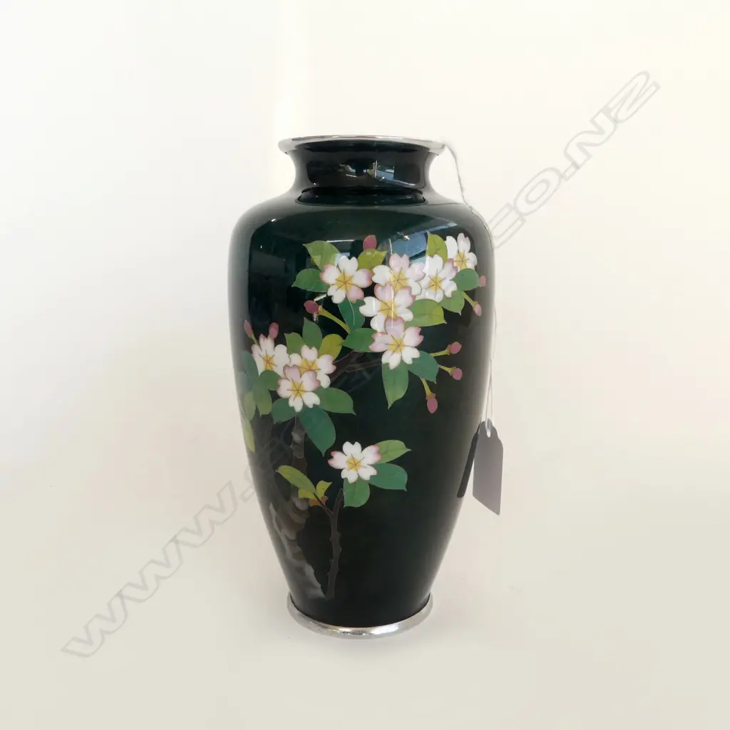 SATO GREEN CLOISONNE VASE H.180mm Image 1++