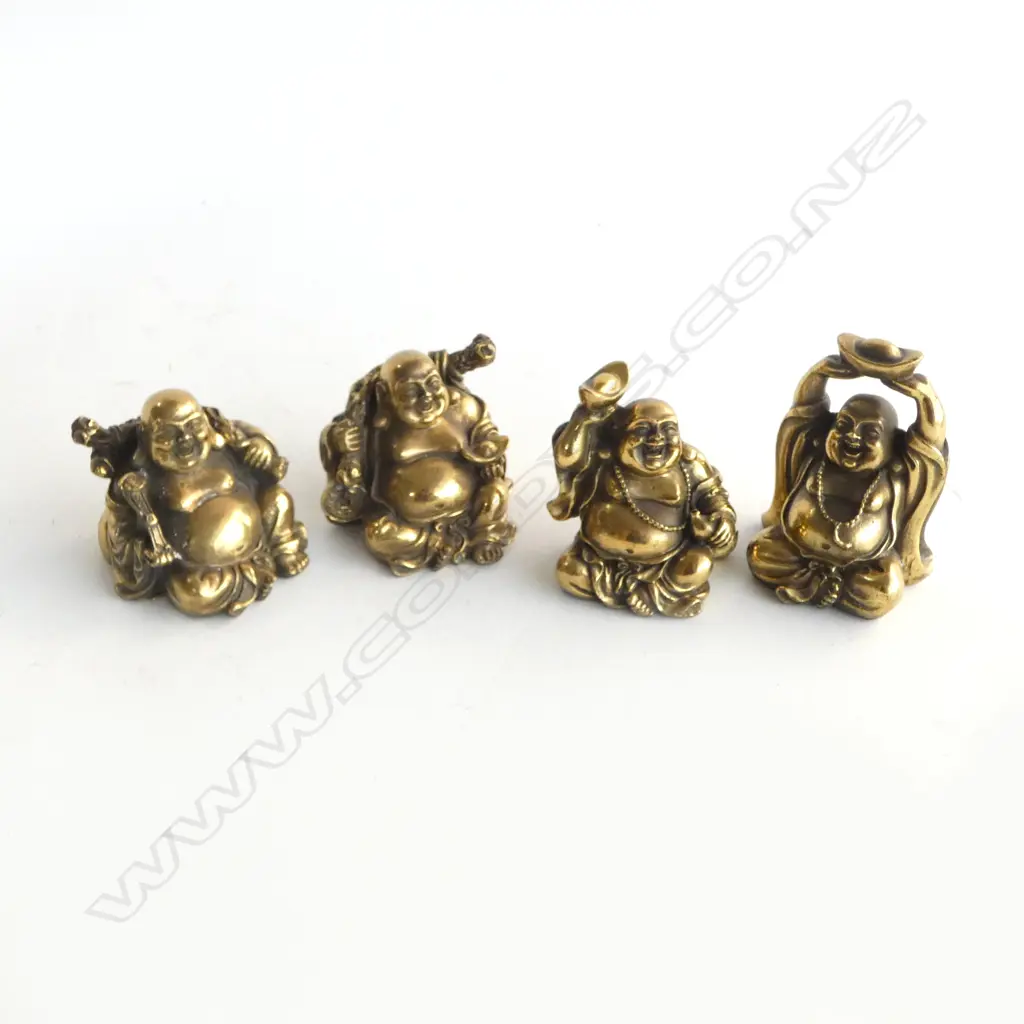 4 BRASS MINIATURE HOTEI IN VARIOUS POSES; Approx. 45mm Image 1++