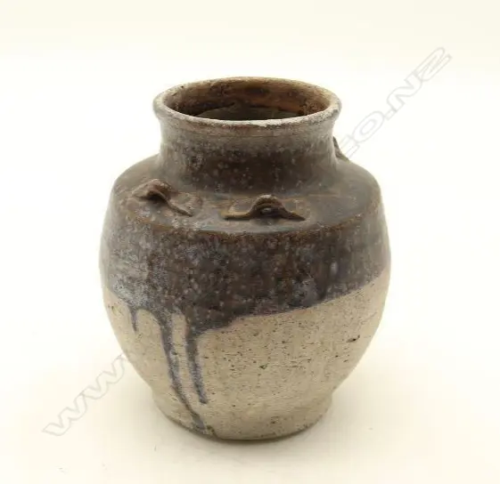 An old Chinese Ming Dynasty style Sauce-glazed Handled Jar H.160mm -John Perry Collections Image 1++