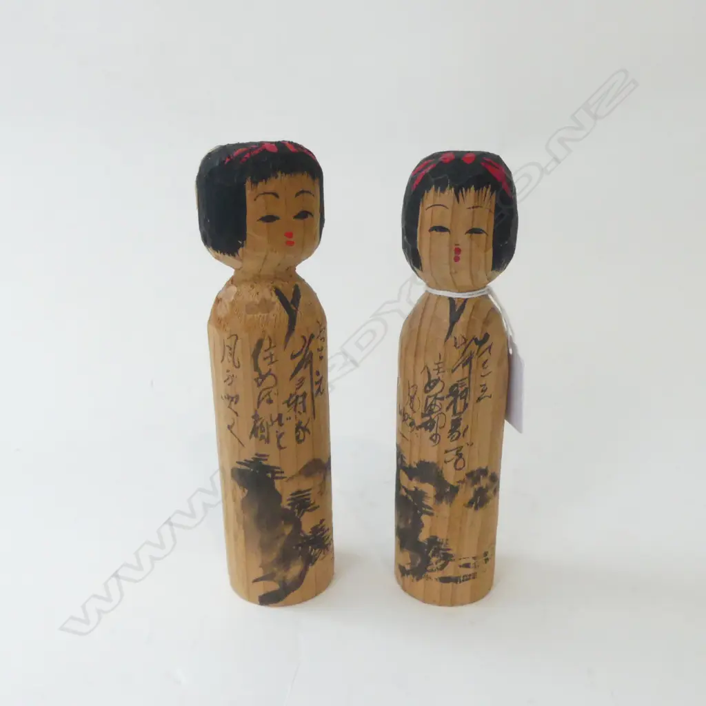 PR 1960's CEDARWOOD KOKESHI DOLLS w RED HIGHLIGHTS, H180mm Image 1++