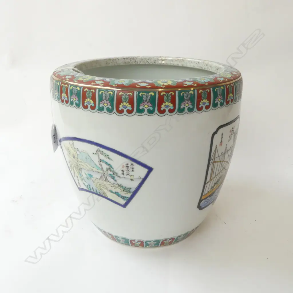 1920's JAPANESE JARDINIERE/HIBACHI with vignettes of idyllic scenes & poetry H.232mm Image 1++