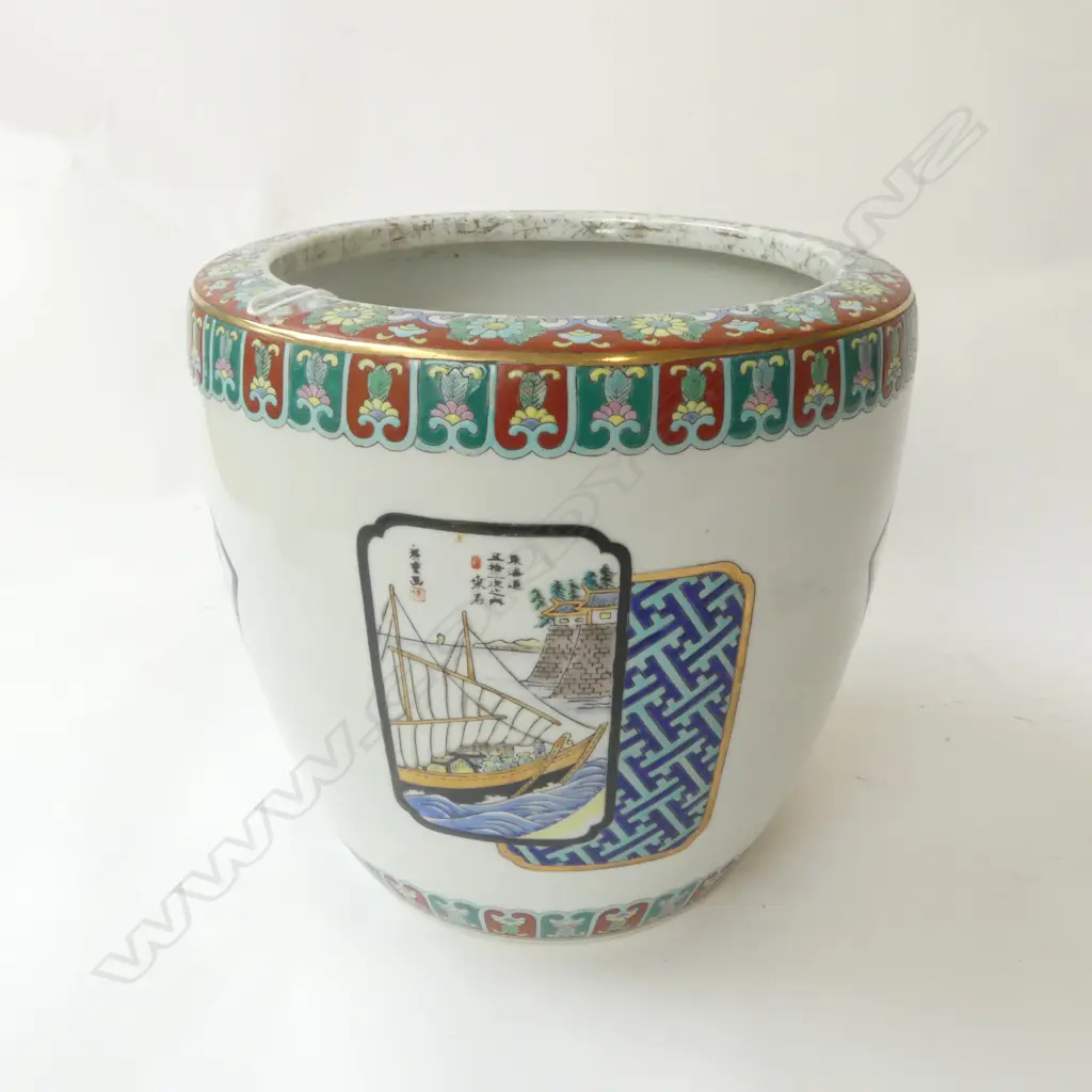 1920's JAPANESE JARDINIERE/HIBACHI with vignettes of idyllic scenes & poetry H.232mm Image 1++