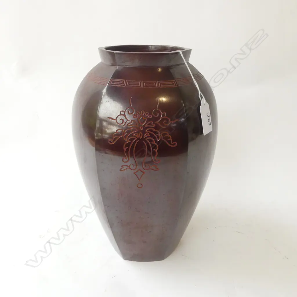 VINTAGE JAPANESE HEXAGONAL BRONZE VASE H.265mm Image 1++