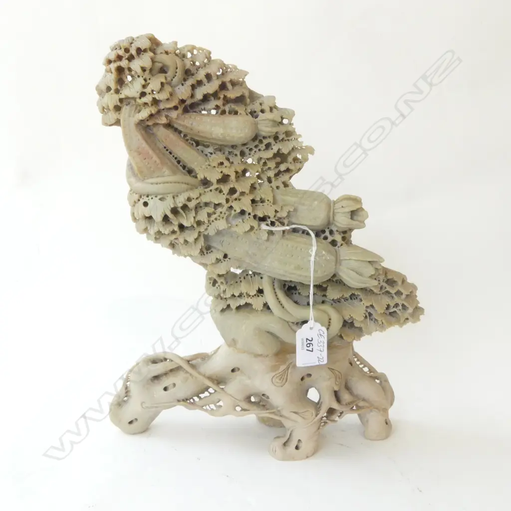 CHINESE SOAPSTONE CARVING includes cucumbers. Footed base Image 1++