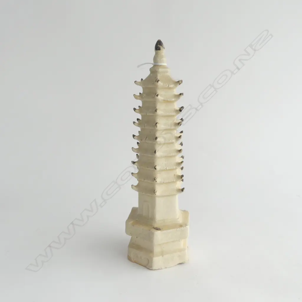 cream glazed pottery pagoda temple H.260mm Image 1++