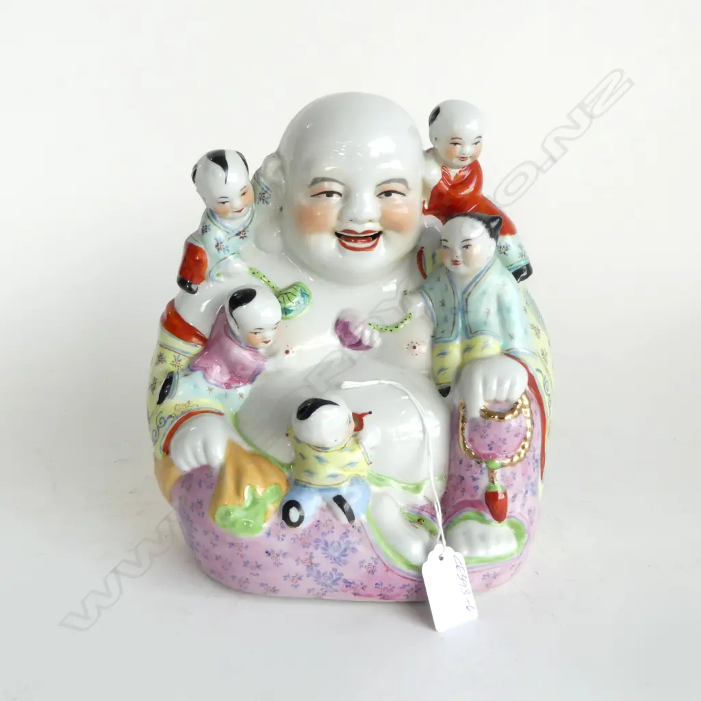 CHINESE PORCELAIN HOTEI LAUGHING BUDDHA w 5 CHILDREN, H.250mm Image 1++