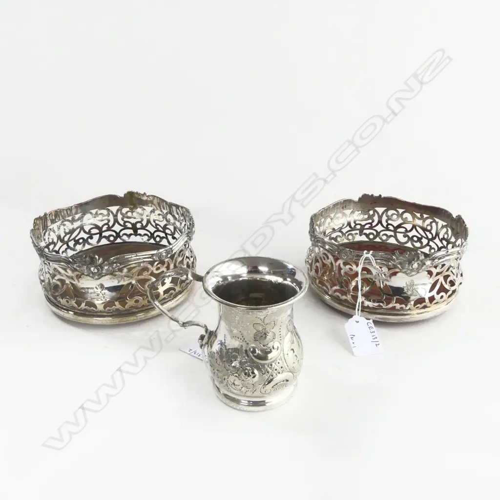 EP CHRISTING MUG  & 2  ANTIQUE WINE COASTERS Image 1++