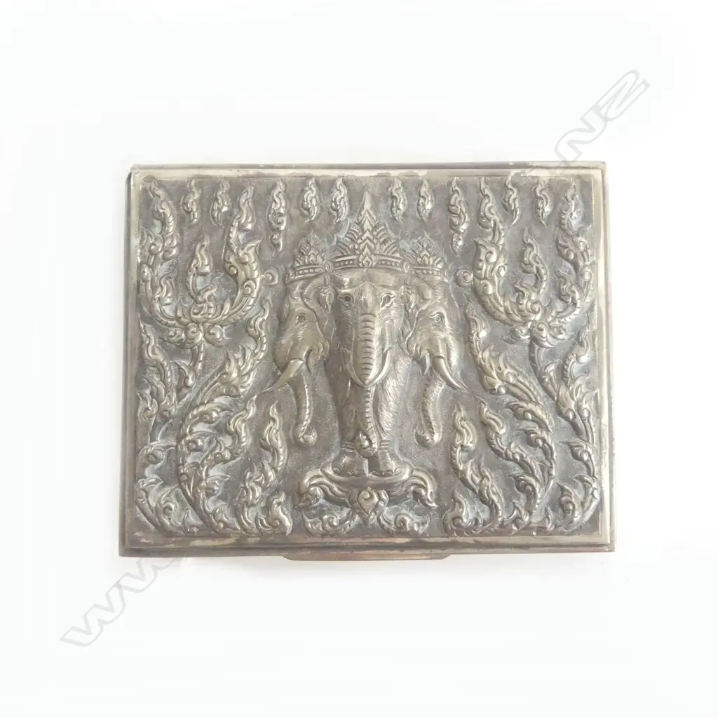 SIAM STERLING SILVER BOX, WOOD LINED 140x110x40mm 281grms Image 1++