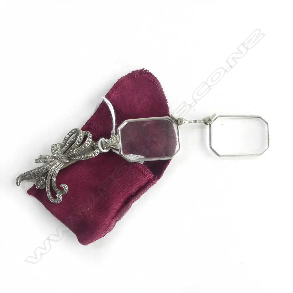 SILVER ? & marcasite VINTAGE LORNGETTE folding with lever release Image 1++