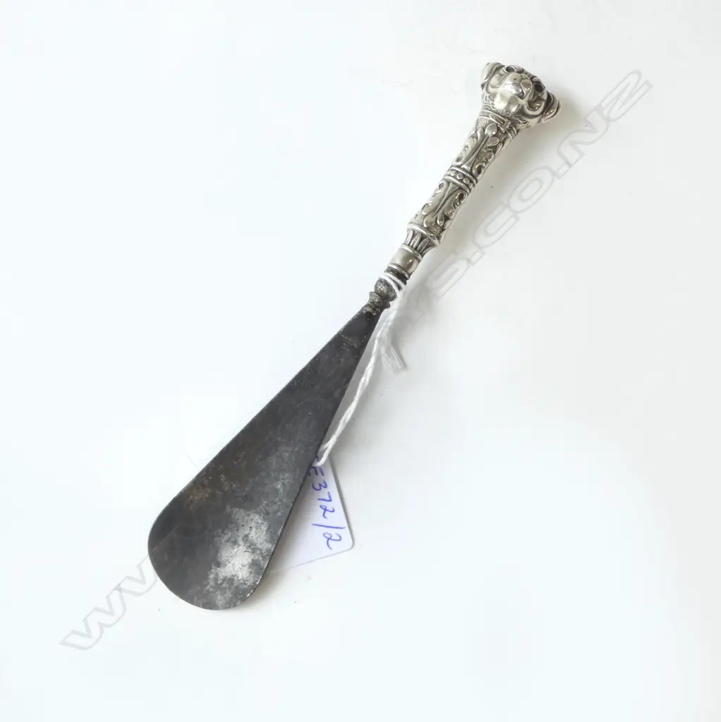 ANTIQUE STG SILVER ‘BULLDOG’ SHOE HORN BIRM’ 1913, L.175MM  Image 1++