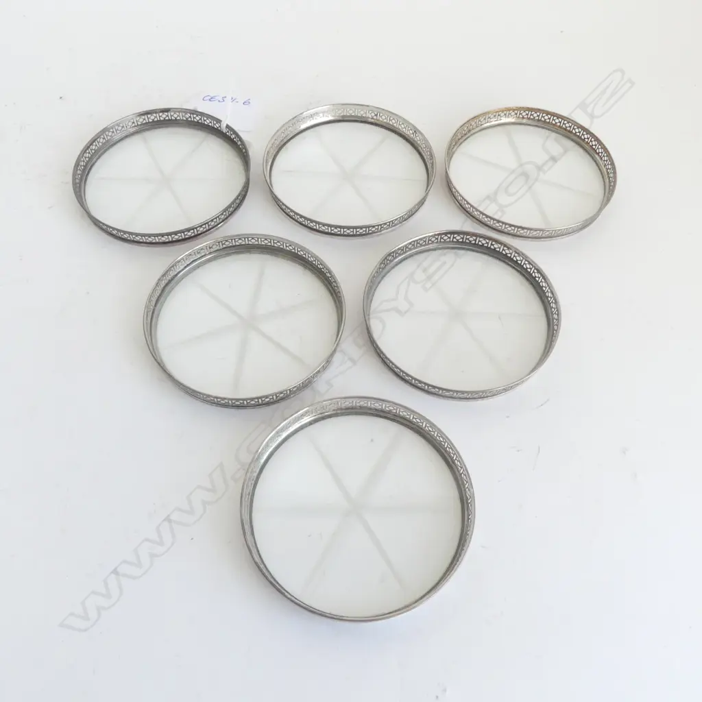 set 6 STERLING & GLASS BASED GLASS COASTERS Dia.80mm Image 1++