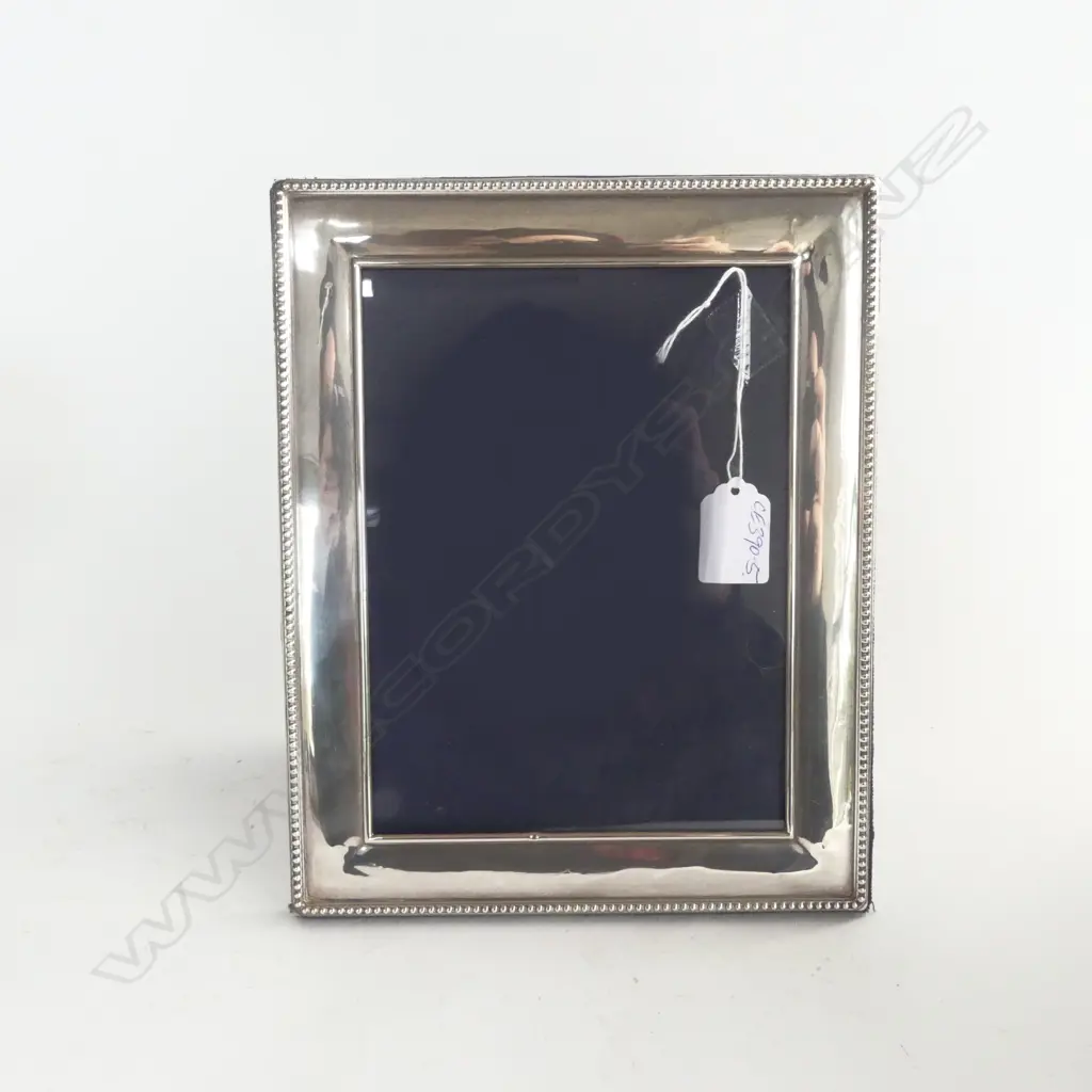 SILVER PHOTO FRAME plain form bead edge. Portrait format. Dark blue velvet backing 260 x 205mm Image 1++
