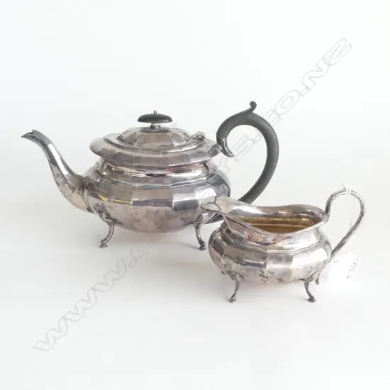 quality SILVER TEAPOT & CREAMER faceted bodies Sheffield 1961. 872gms