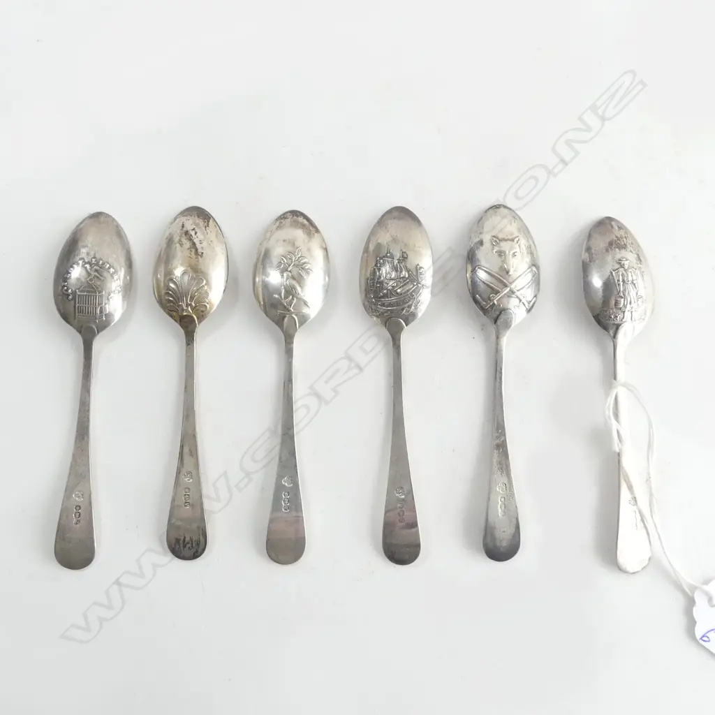 set 6 VARIOUS SILVER PICTURE BACK TEASPOONS Sheffield 1967 by C J Vander Ltd 84gms Image 1++