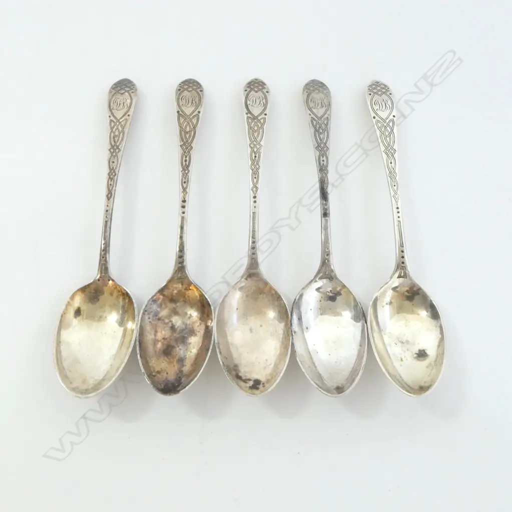 set 5 GLASCOW 1898 engraved TEASPOONS 77gms Image 1++