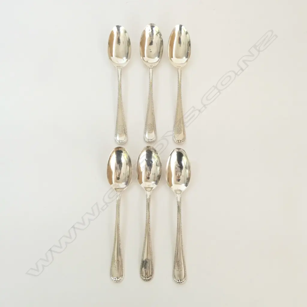 set 6 .925 SILVER BEAD EDGE TEASPOONS 100gms Image 1++