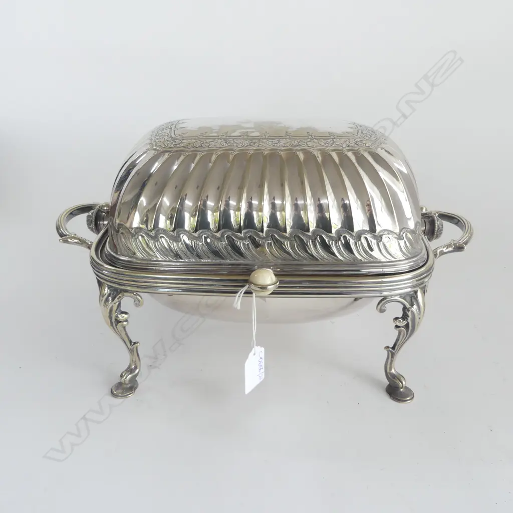 SILVER PLATE BACON WARMER w. ROLL BACK LID W.360mm Image 1++