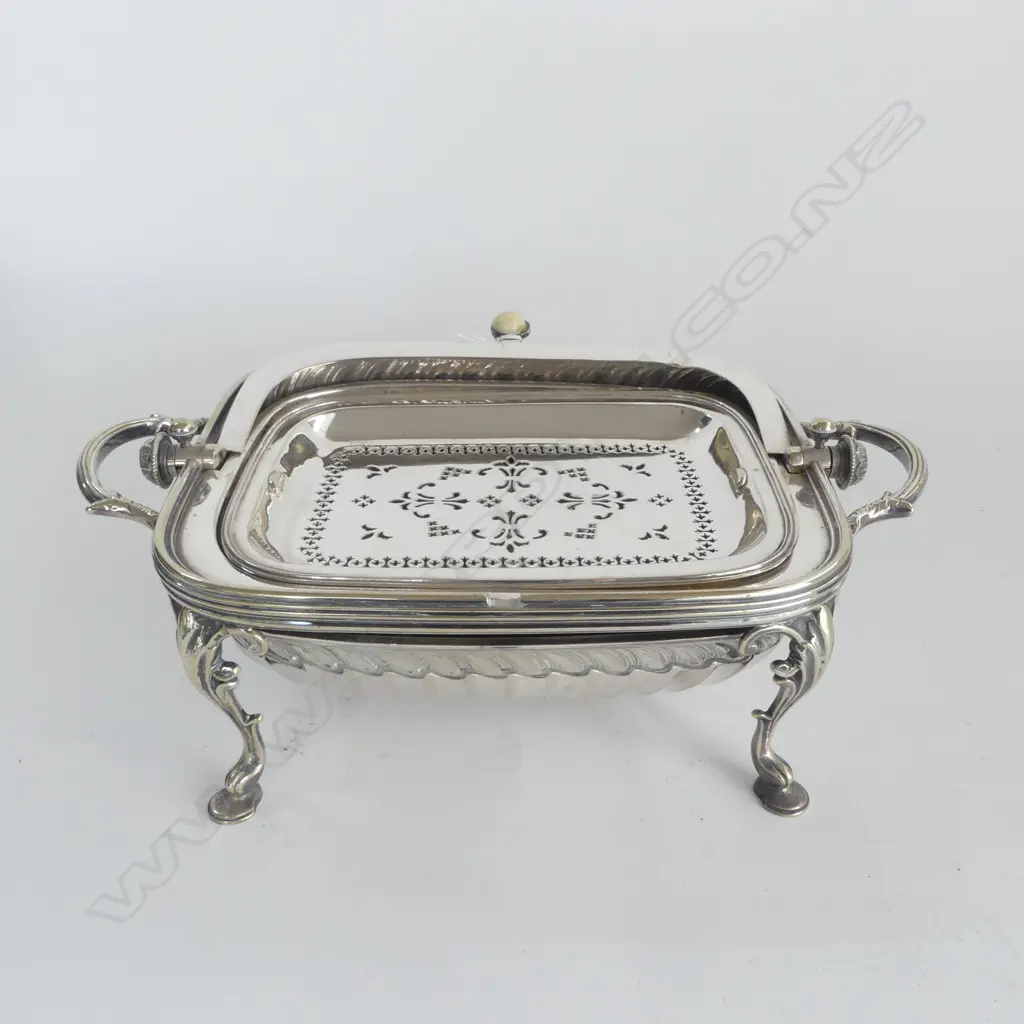SILVER PLATE BACON WARMER w. ROLL BACK LID W.360mm Image 1++