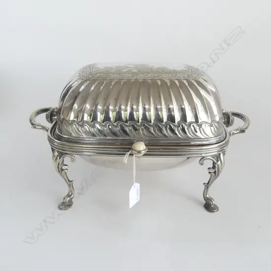 SILVER PLATE BACON WARMER w. ROLL BACK LID W.360mm