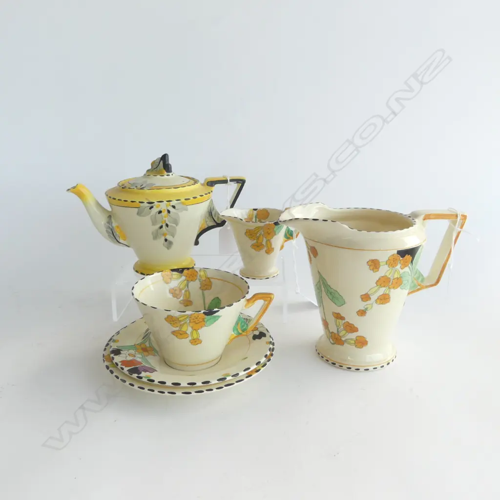 ART DECO BURLEIGH 'BOUQUET' PATTERN TEAPOT, 'MEADOWLAND' JUG + BURLEIGH TRIO w. CREAM Image 1++