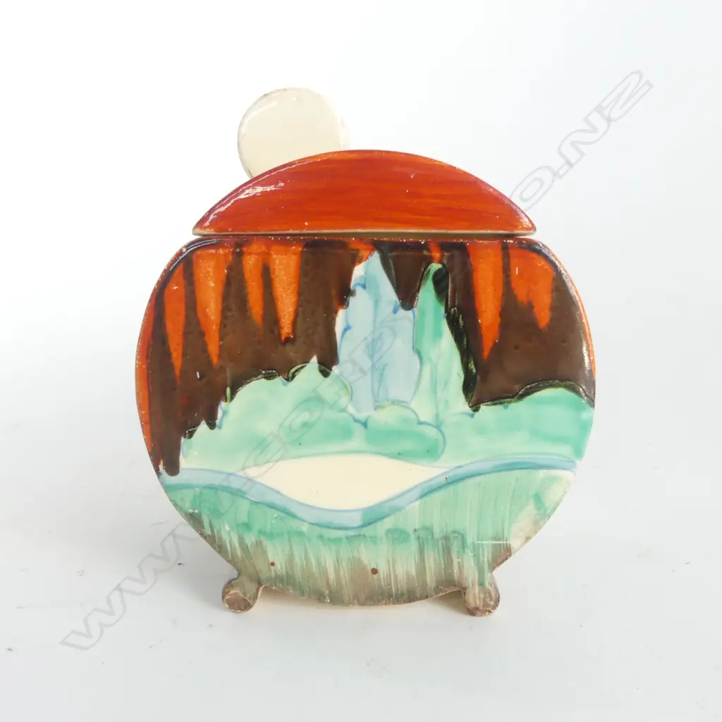 CLARICE CLIFF BONJOUR shape LIDDED PRESERVE POT 'Forest Glen' pattern Bonjour shape. Some glaze rubbing H.105mm Image 1++