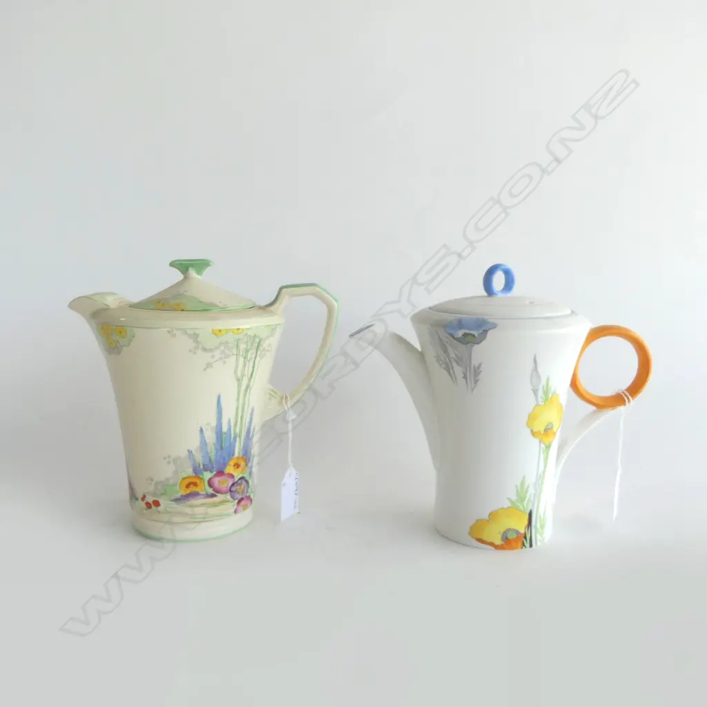 SHELLEY ART DECO 'W12229' DESIGN TEAPOT (FAULT)+ CROWN DEVON ART DECO 'MORNING GLORY' COFFEE POT H.190mm Image 1++