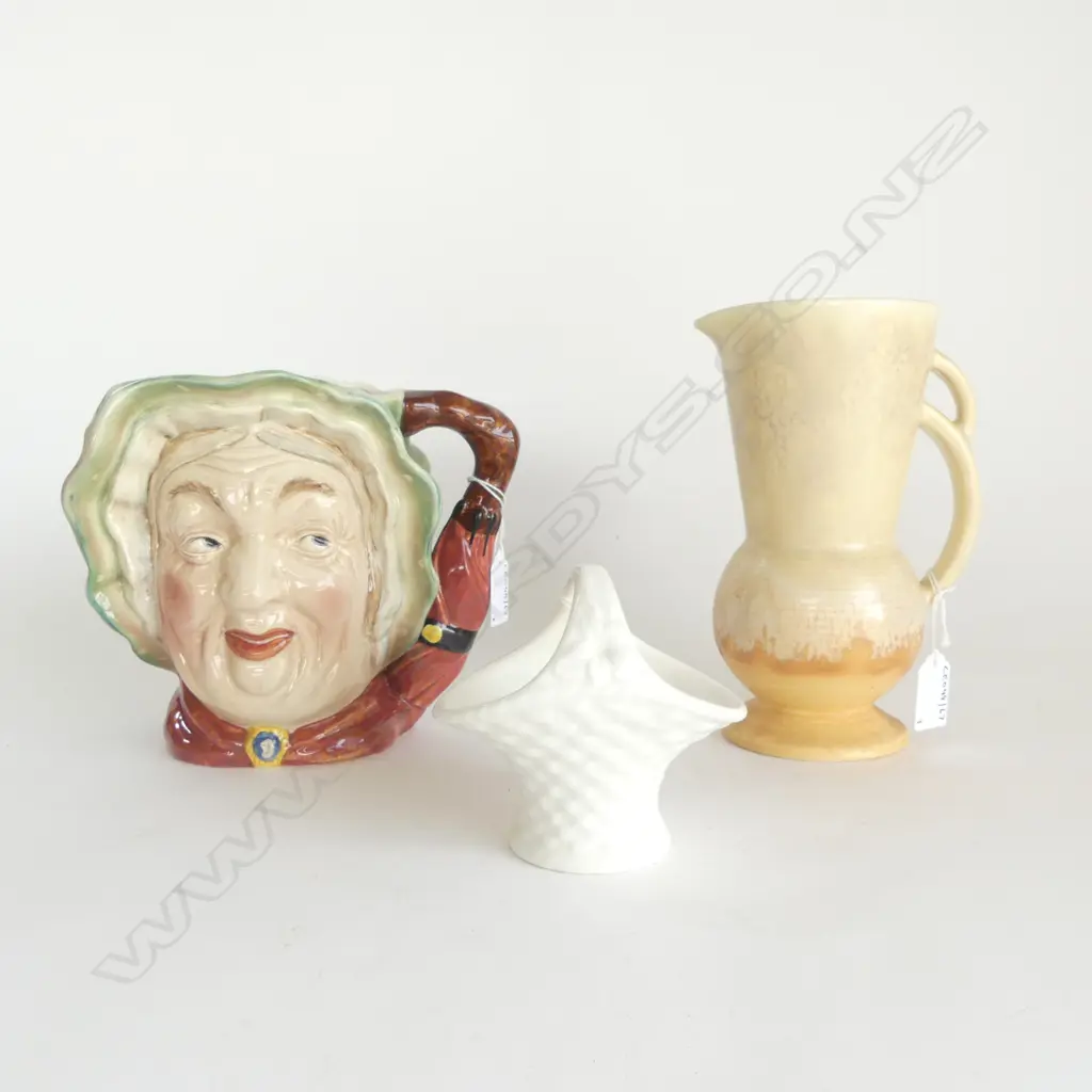 BESWICK CHARACTER JUG H170 BESWICK DECO JUG H200MM & SMALL WHITE BASKET VASE H100MM Image 1++