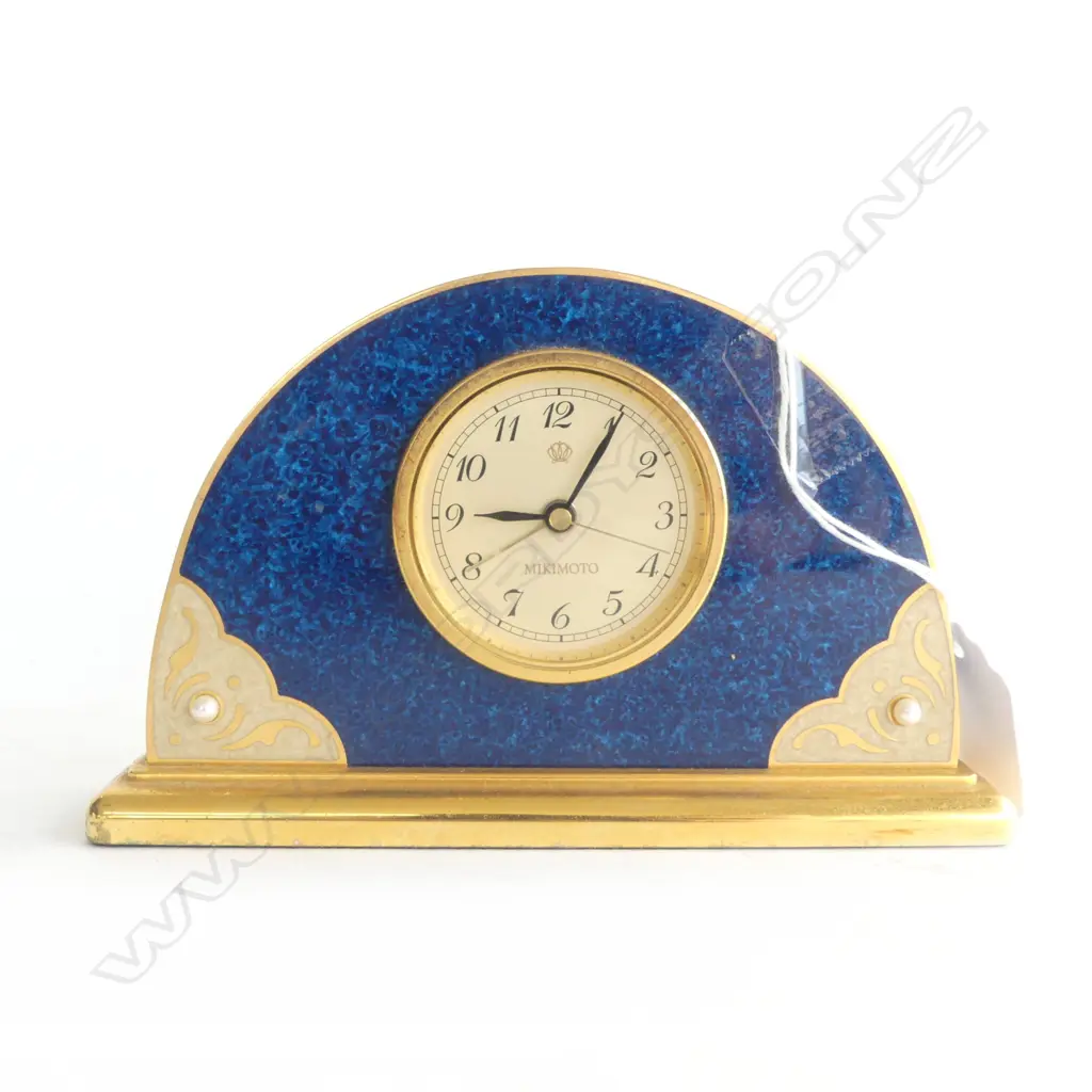 MIKIMOTO ENAMELLED & GILDED QUARTZ CLOCK domed form Image 1++
