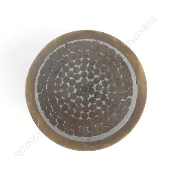 BRASS & STEEL DISC PAPERWEIGHT section from old multi wire cable w bronze exterior Dia.65mm