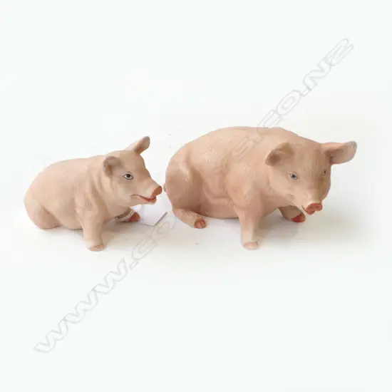 TWO HAND PAINTED BISQUE PIGS BY ALFRO OF LONDON, L.160MM L.130MM