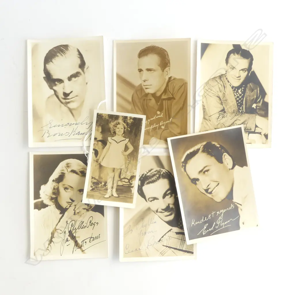 7 VINTAGE SIGNED HOLLYWOOD FILM STAR PHOTOS; BETTY DAVIS, ERROL FLYNN, HUMPHREY BOGART ETC EX JOHN PERRY ESTATE... Image 1++