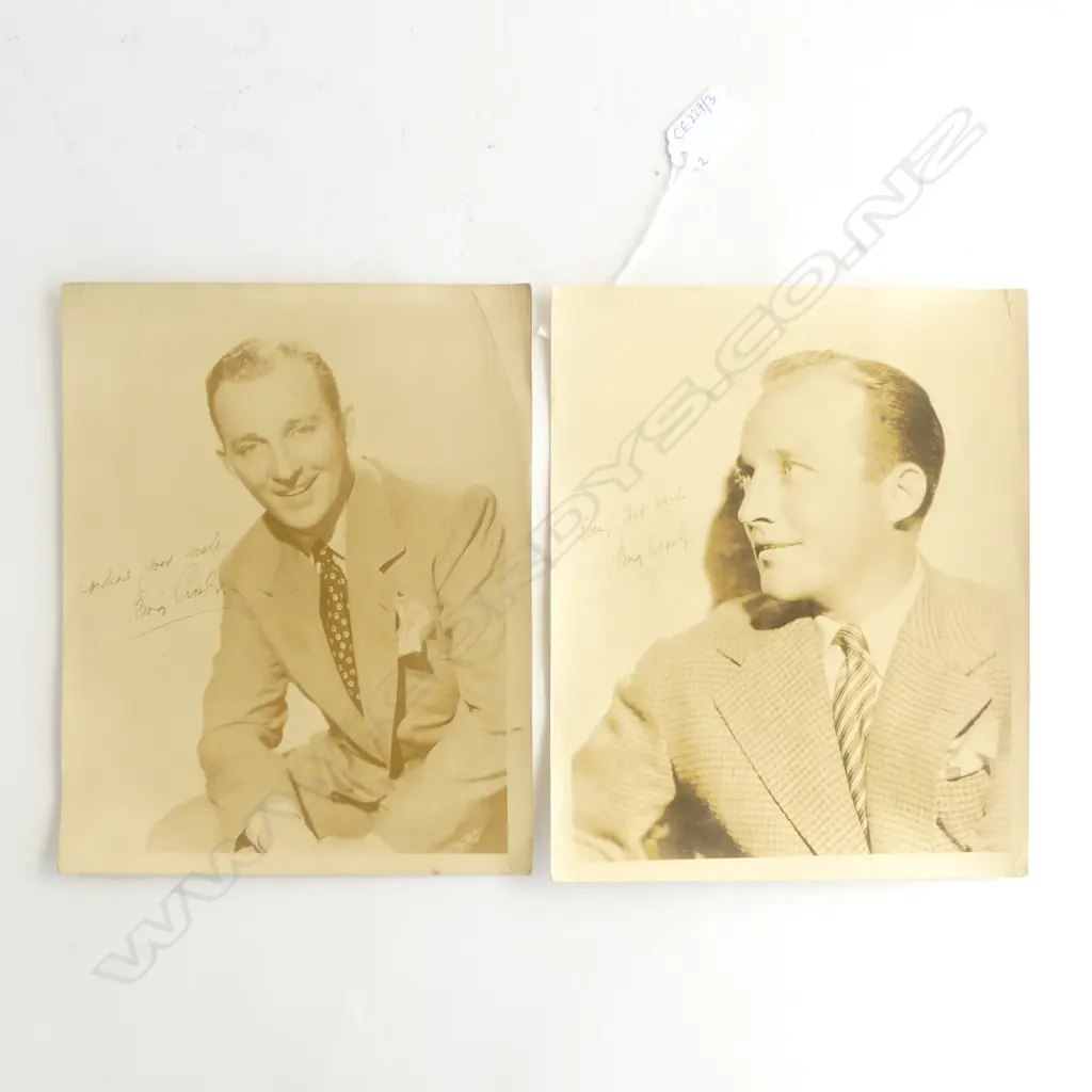 2 VINTAGE BING CROSBY PHOTOS PROBABLY SIGNED IN THE PRINT 250x205mm EX JOHN PERRY ESTATE Image 1++