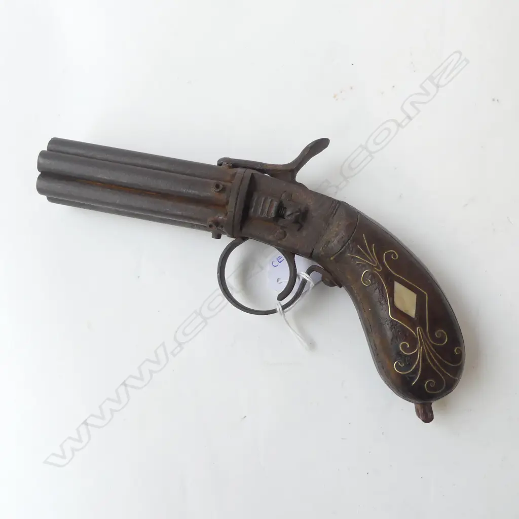 6 SHOT PERCUSSION PEPPER BOX PISTOL Image 1++