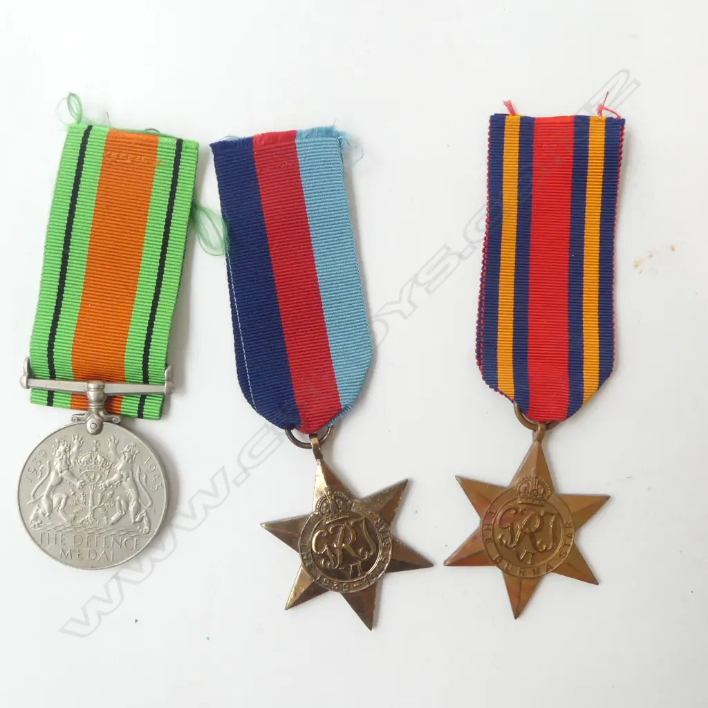 3 WW11 MEDALS: DEFENCE + 39-45 STAR + BURMA STAR Image 1++