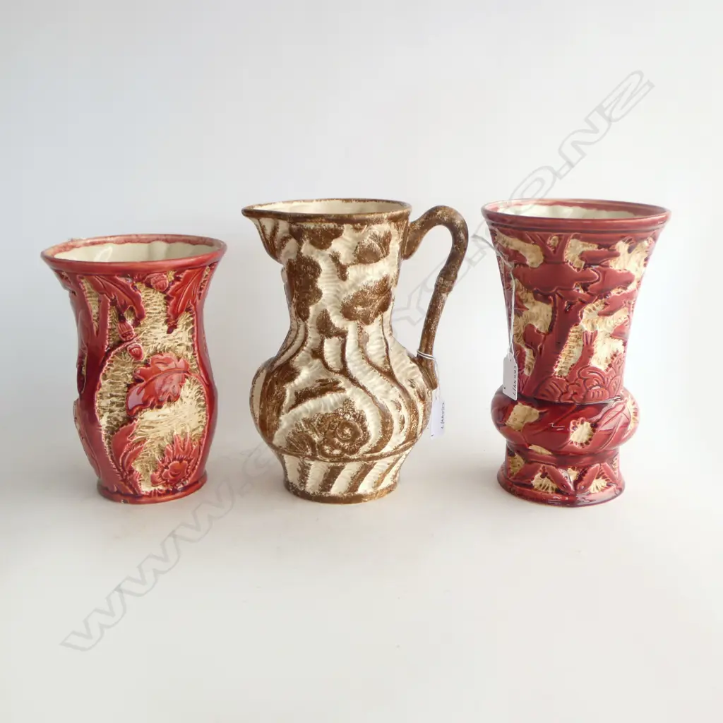 2 BESWICK RED FOREST VASES  & BROWN JUG H240MM Image 1++