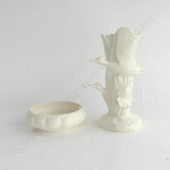 BESWICK WHITE BOWL DIA190MM & TALL DUCK VASE H280MM