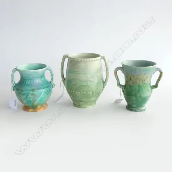 3 BESWICK 2 HANDLED VASES H155MM TALLEST