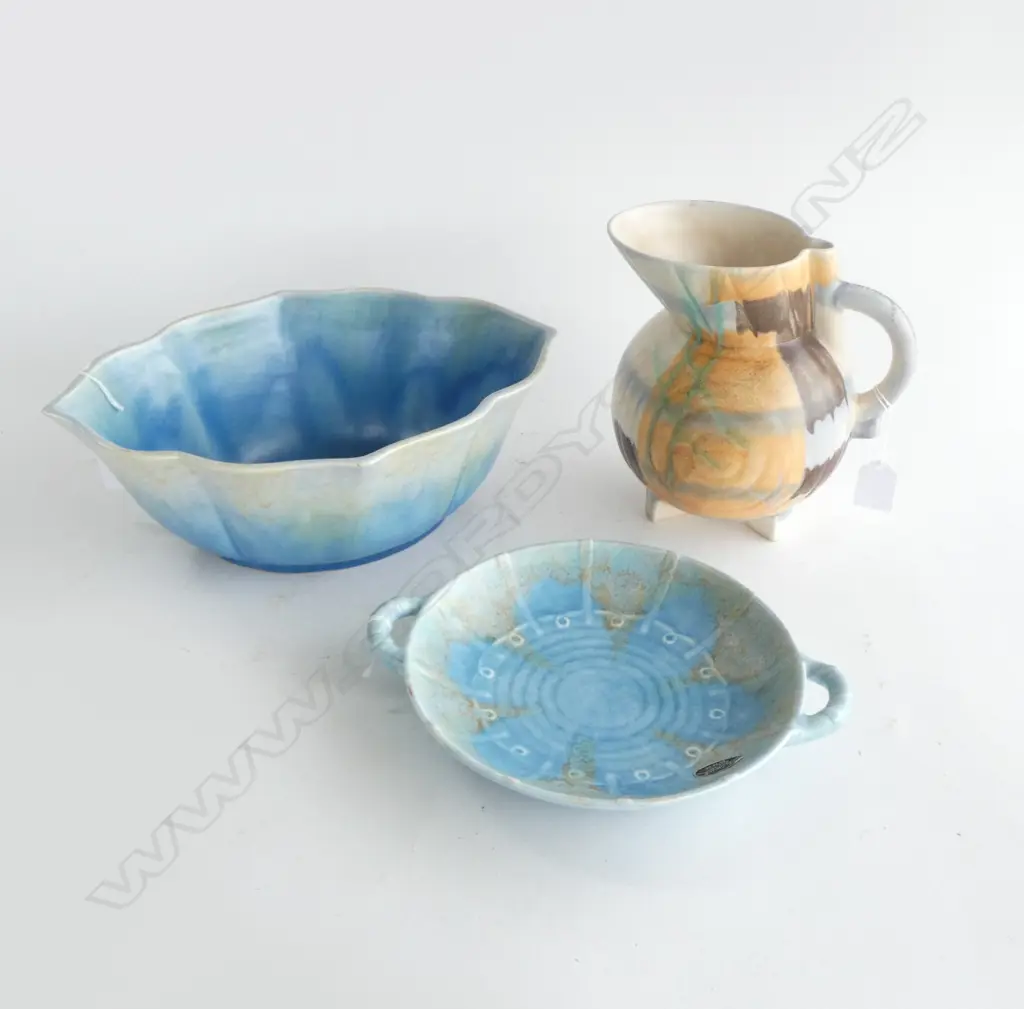 BESWICK JUG H180MM 2 HANDLED DISH DIA205MM & DECO BOWL DIA300MM Image 1++