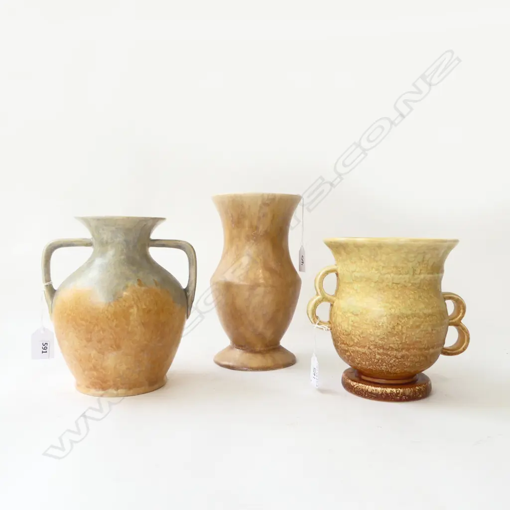 2 WADE CHINA DECO VASES H230MM TALLEST & CROWN DEVON DECO VASE H180MM Image 1++