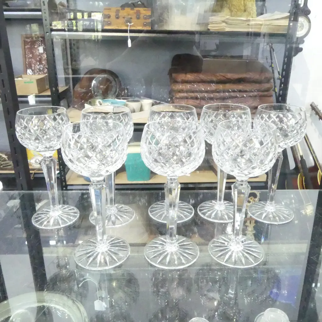 SET OF EIGHT CUT CRYSTAL WINE HOCK GLASSES, H.185MM  Image 1++