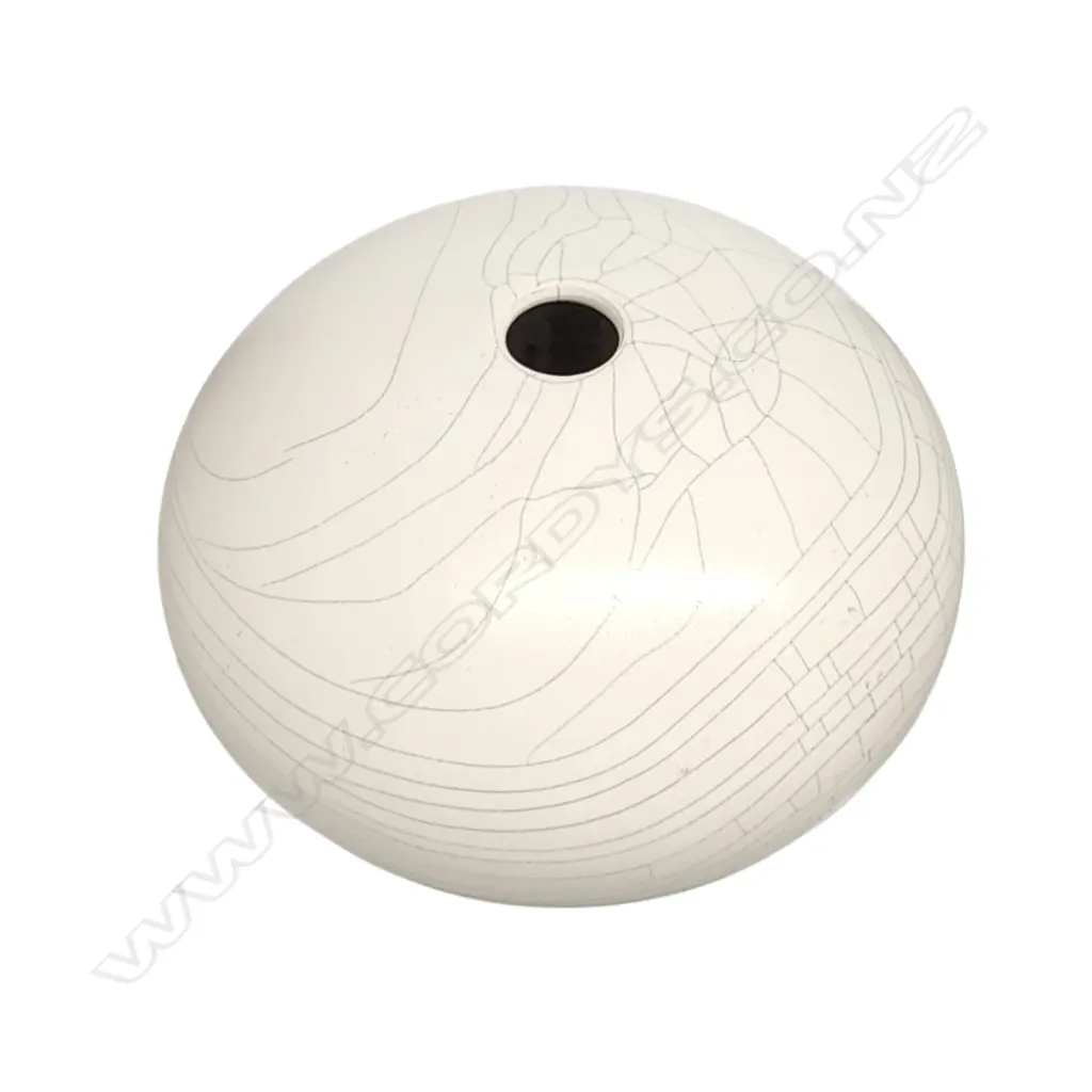 PETER COLLIS ORB VASE, WHITE CRACKLE GLAZE, INCISED MARK TO BASE H. Image 1++