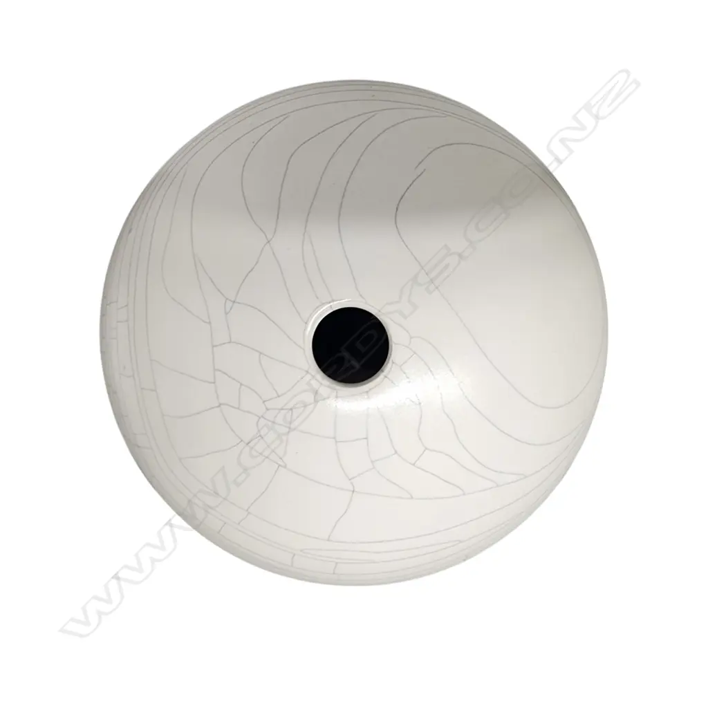 PETER COLLIS ORB VASE, WHITE CRACKLE GLAZE, INCISED MARK TO BASE H. Image 1++