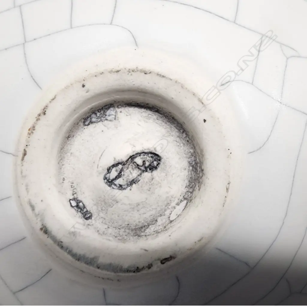 PETER COLLIS ORB VASE, WHITE CRACKLE GLAZE, INCISED MARK TO BASE H. Image 1++