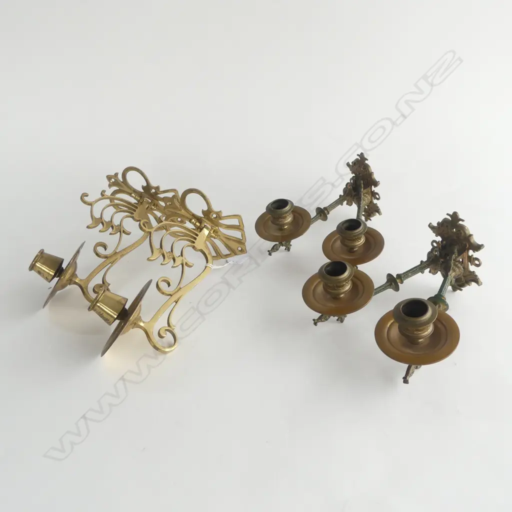 TWO SETS OF PIANO SCONCES ONE PAIR WITH DOUBLE ARMS OTHER JUST A PAIR  Image 1++
