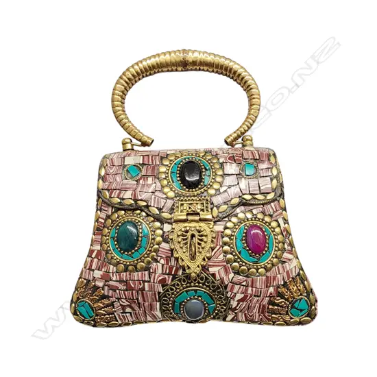 MULTICOLOR MOSAIC BAG – BRASS HANDLE, COLOURFUL AND HARMONIOUS STYLE WITH A  DELICATE HANDCRAFTED MOSAIC DETAILS -