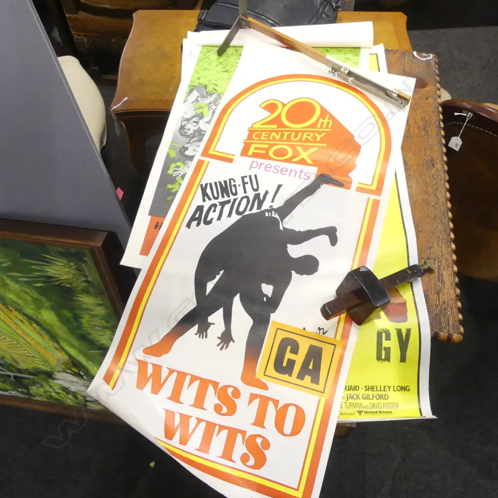 4 FILM POSTERS; BUTCH & SUNDANCE, CAVEMAN, WITS TO WITS, THE BRINKS JOB 765x340mm Image 1++