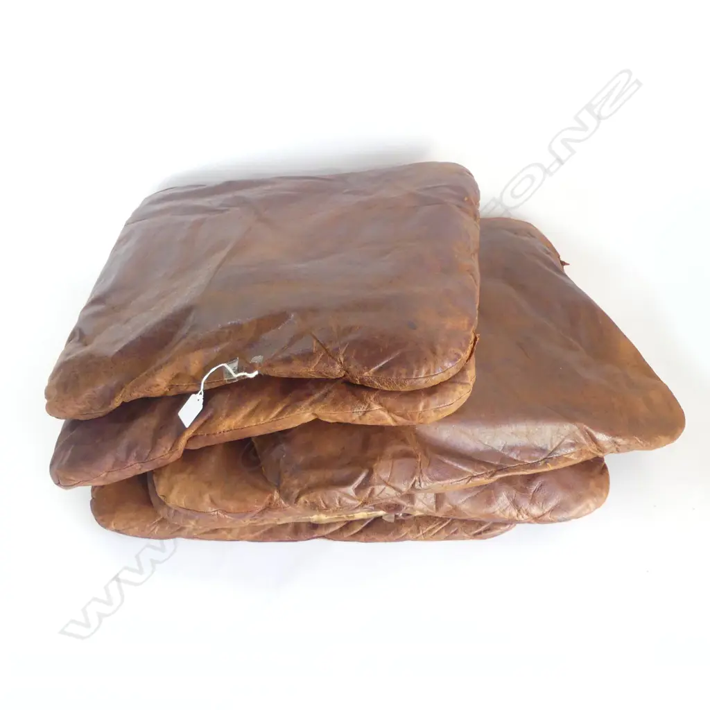 SET 6 VINTAGE JAPANESE BROWN LEATHER CUSHIONS as used by wealthy Japanese when seated on the floor 465 x 545mm Image 1++