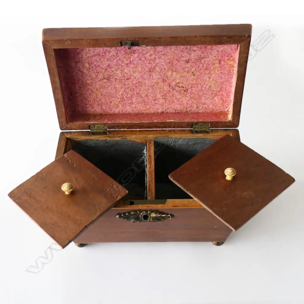 REGENCY SARCOPHAGUS TEA CADDY, BOXWOOD STRINGING, REPLACEMENT LIDS, 210 x 120 x 140mm Image 1++