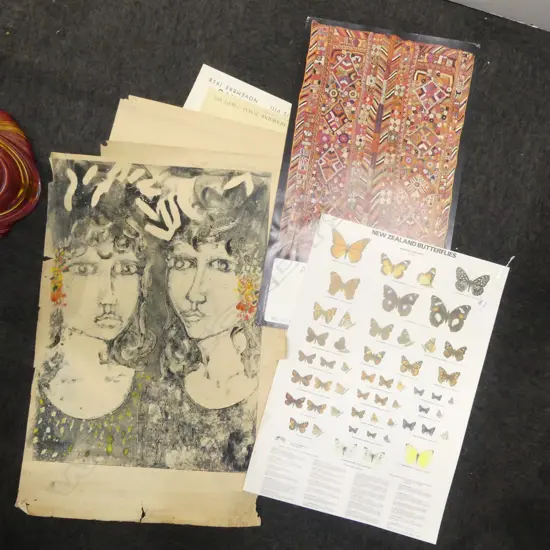 2 VINTAGE ART PRINTS + ASST POSTERS ETC