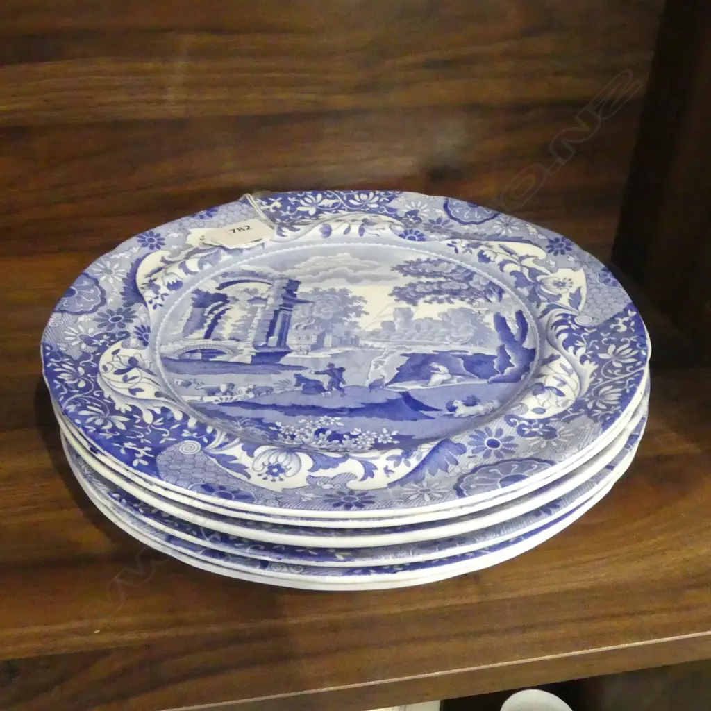 7 ANTIQUE COPELAND SPODE ‘ITALIAN’ DINNER PLATES DATES 1827 &1891, D.245MM AF CRACK TO ONE PLATE Image 1++